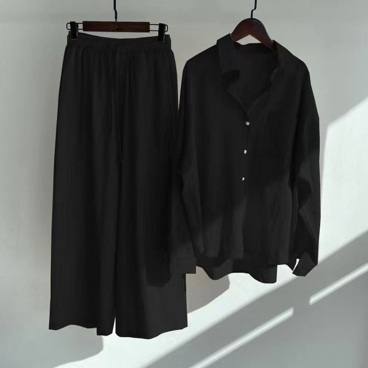 Ingrid™ | Set a Due Pezzi in Stile Lino | Maglietta & Pantaloni Ampi
