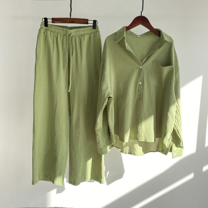 Ingrid™ | Set a Due Pezzi in Stile Lino | Maglietta & Pantaloni Ampi