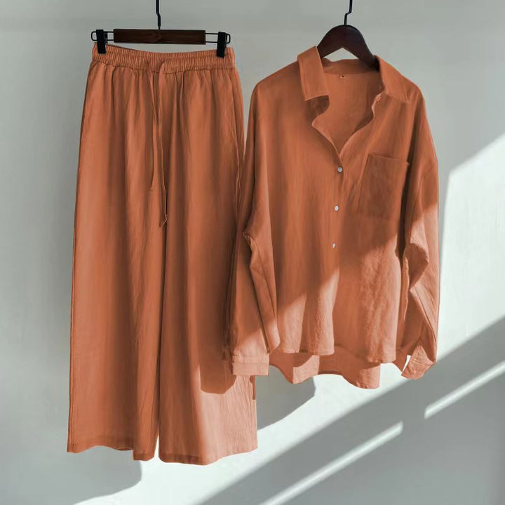 Ingrid™ | Set a Due Pezzi in Stile Lino | Maglietta & Pantaloni Ampi