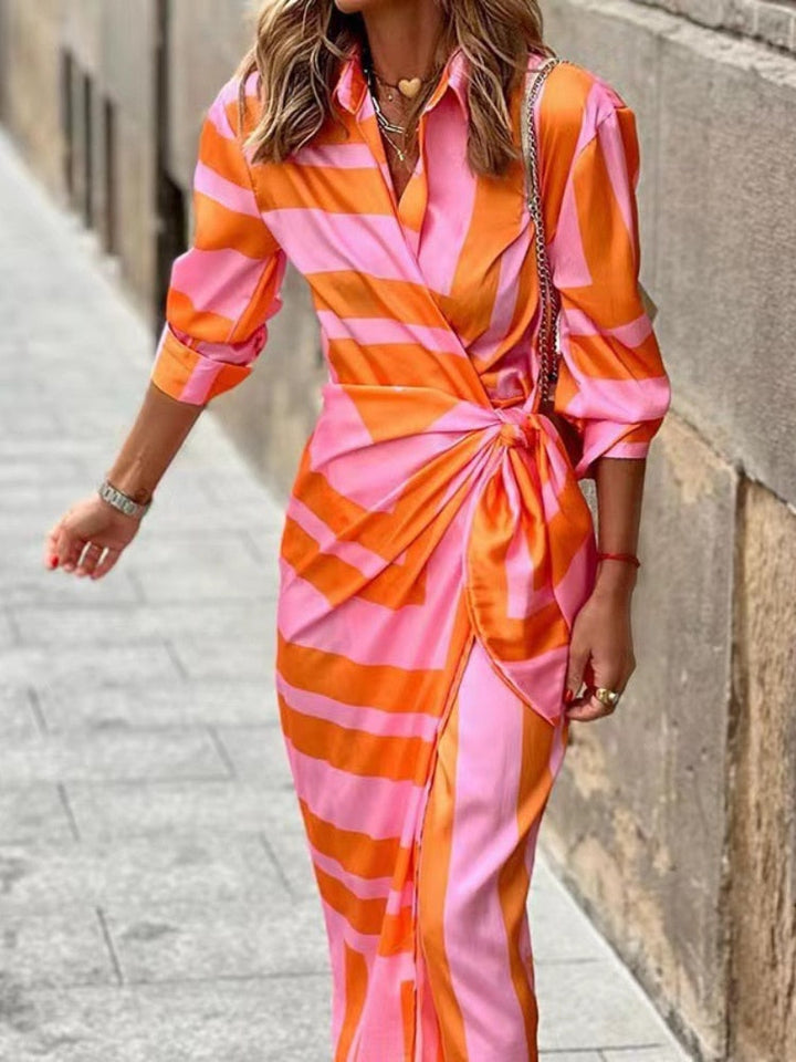 Lotos™ | Abito Camicia Midi a Righe