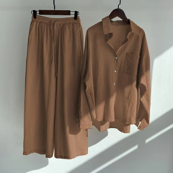 Ingrid™ | Set a Due Pezzi in Stile Lino | Maglietta & Pantaloni Ampi